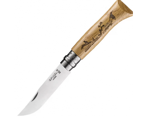 Нож OPINEL №8, нержавеющая сталь, рукоять дуб, гравировка заяц